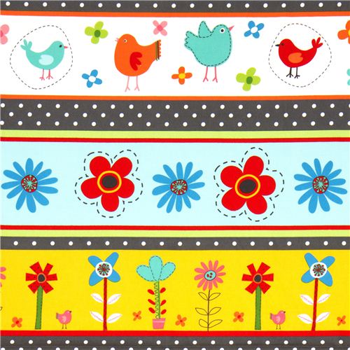 colourful stripes flannel fabric bird flower Robert Kaufman 2