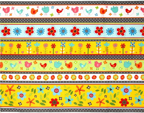 colourful stripes flannel fabric bird flower Robert Kaufman 3