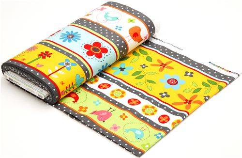 colourful stripes flannel fabric bird flower Robert Kaufman 4