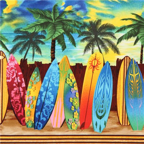 colourful surfboard stripe fabric Timeless Treasures USA Fabric