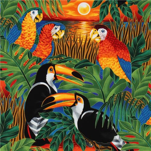 colourful tropical birds fabric parrot Robert Kaufman 1