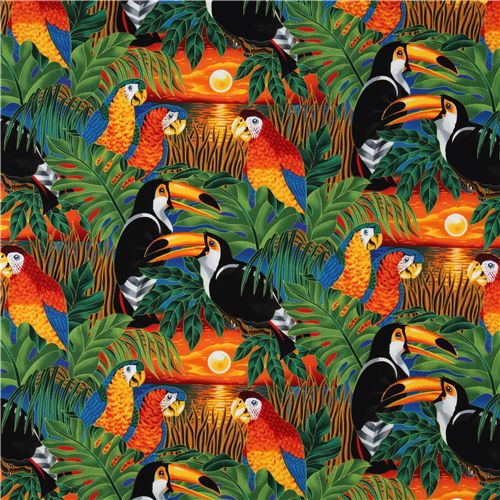 colourful tropical birds fabric parrot Robert Kaufman 2