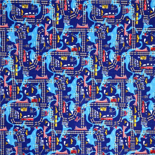 cool double gauze fabric for boys train dinosaur from Japan 2