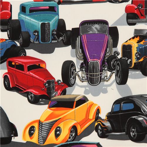 Tela blanco roto coches retros de Alexander Henry de EEUU Tela