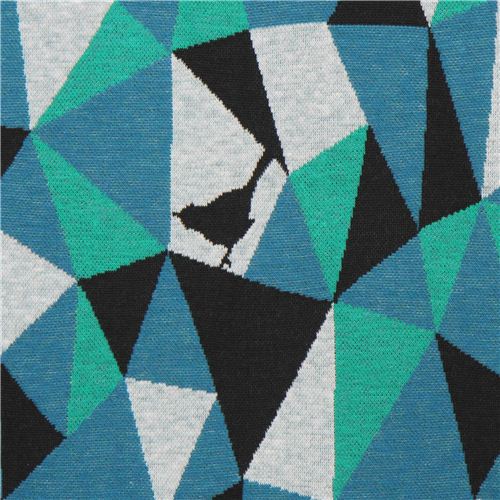 Tissu Jacquard echino bleu et noir avec des triangles gomtriques & des oiseaux Tissu