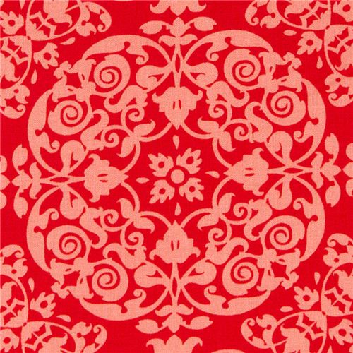 coral Michael Miller fabric with ornaments 1