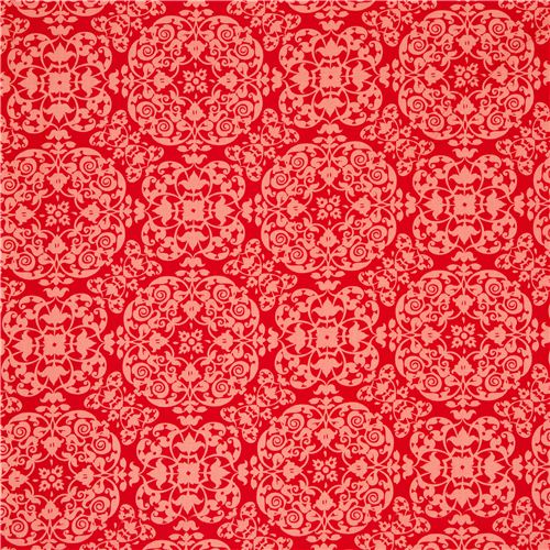 coral Michael Miller fabric with ornaments 2