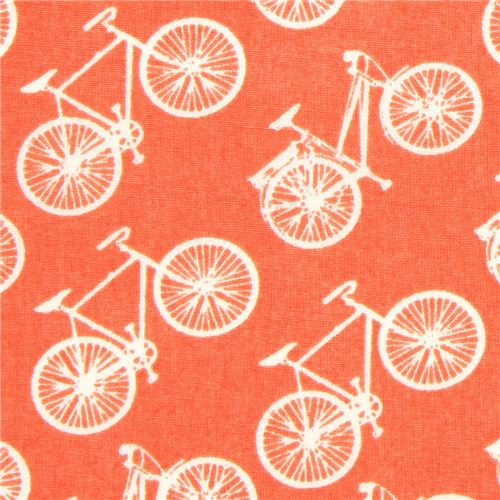 Tissu américain bio Birch corail avec des vélos Tissu