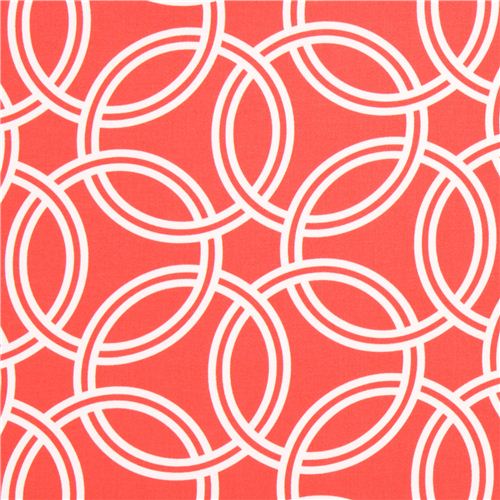 coral red ring pattern cotton sateen fabric Michael Miller Fabric