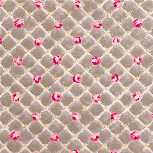 tessuto grigio cotone dal Giappone effetto griglia righe diagonali rose rosa Tessuto
