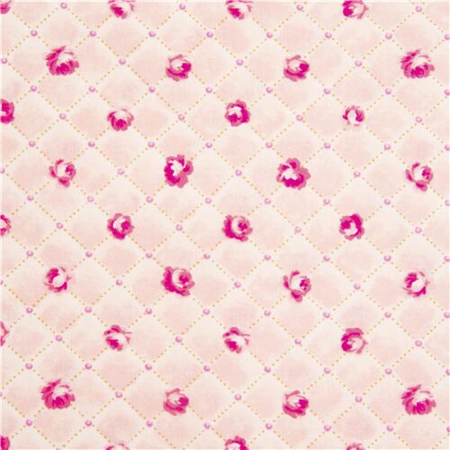 Tissu en coton rose points de treillis style couette avec des roses roses Tissu