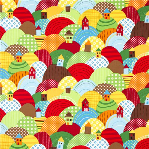country housel fabric with colourful hills Realizzato da Robert Kaufman 2