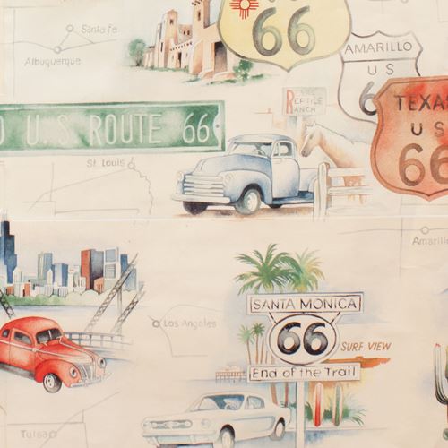 cream Alexander Henry fabric car sign Route 66 Fabric