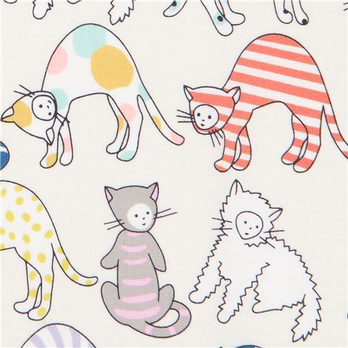 Tissu Alexander Henry crème avec des chats multicolores, amusants, Kitty Kat Max Tissu