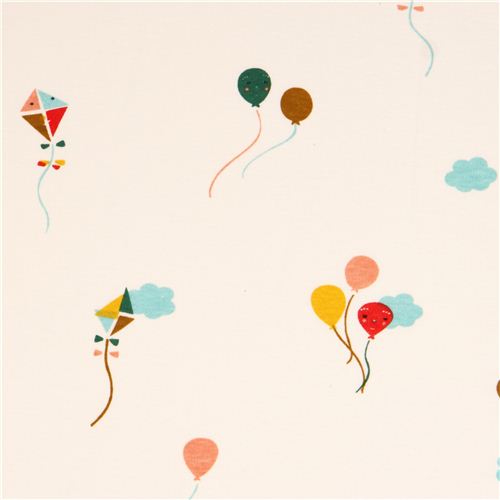 cream 'Happy Sky' colourful balloon & kite birch knit organic fabric USA Fabric