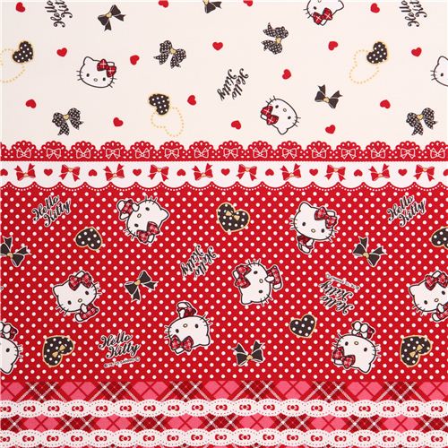 cream Hello Kitty stripes hearts ribbon gold oxford fabric by Sanrio from Japan 0