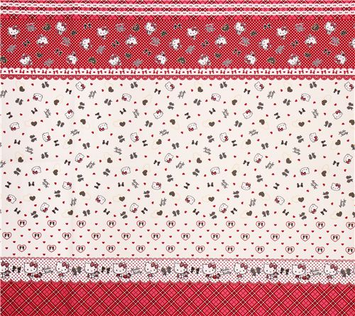 cream Hello Kitty stripes hearts ribbon gold oxford fabric by Sanrio from Japan 0
