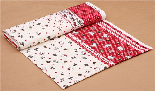 cream Hello Kitty stripes hearts ribbon gold oxford fabric by Sanrio from Japan 0