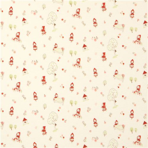 cream Little Red Riding Hood fairy tale knit fabric by Cosmo 2