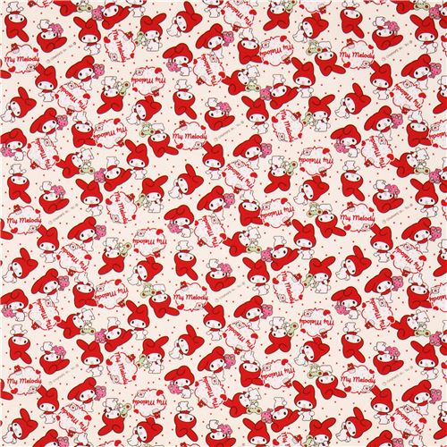 Tissu crme lamin avec le lapin My Melody et des pois par Sanrio Japon 1
