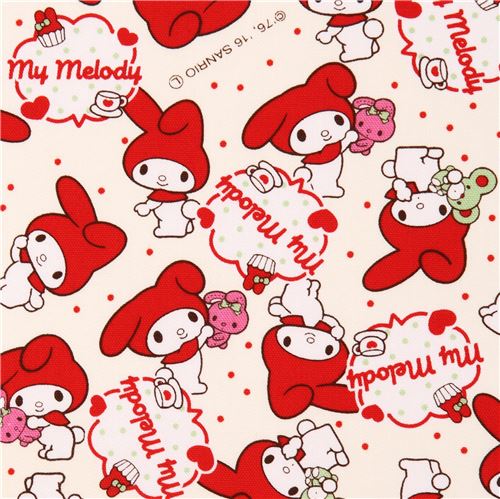Tissu crme lamin avec le lapin My Melody et des pois par Sanrio Japon
