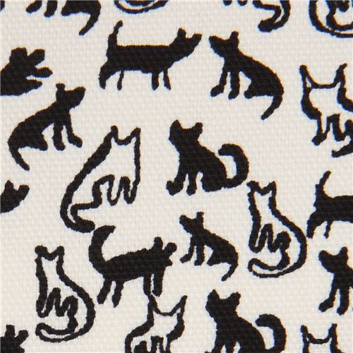 cream Oxford fabric small black cat animal from Japan Fabric