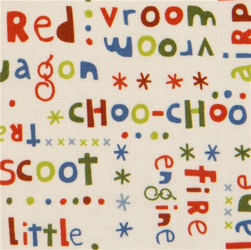 cream Riley Blake fabric Scoot with colourful words 1
