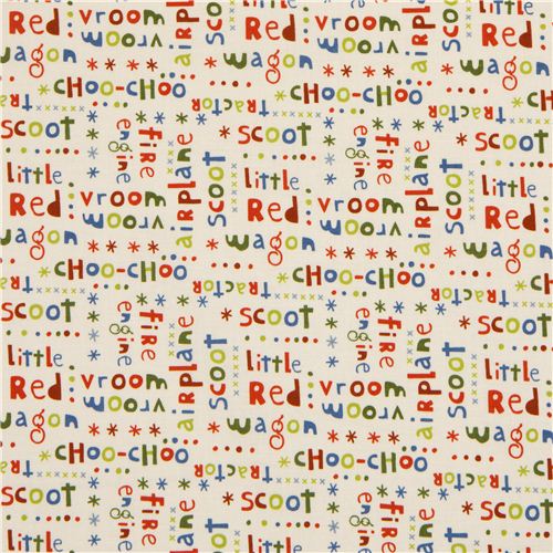 cream Riley Blake fabric Scoot with colourful words 2