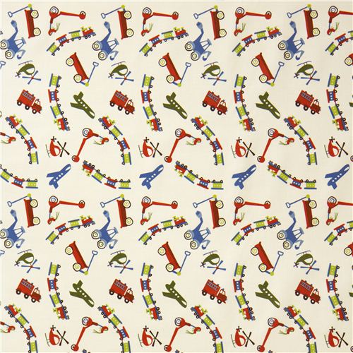 cremefarbener Riley Blake Laminat Stoff Zug Flugzeug Roller 2