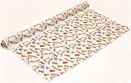 cremefarbener Riley Blake Laminat Stoff Zug Flugzeug Roller 3