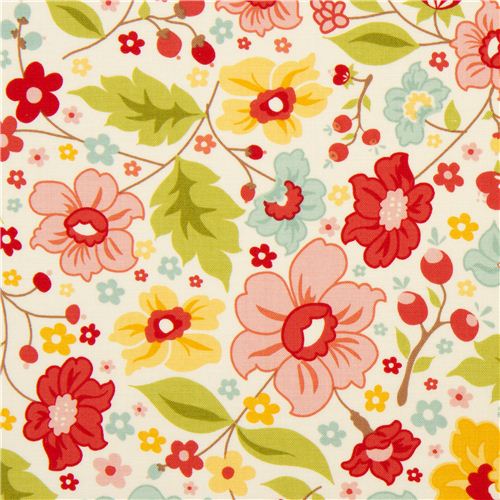Tessuto crema con fiori di campo di Riley Blake, USA Tessuto