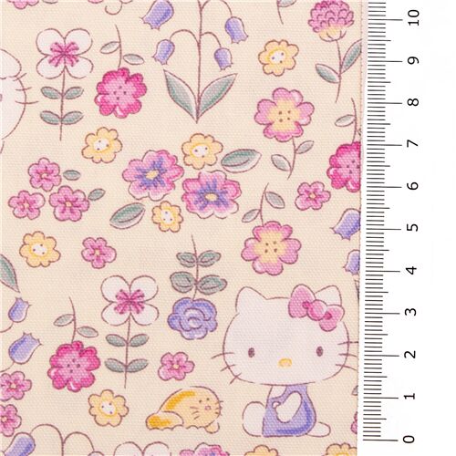 Resto de (48 x 109 cm) - Tela oxford de Hello Kitty Sanrio en jardín de flores color crema 3