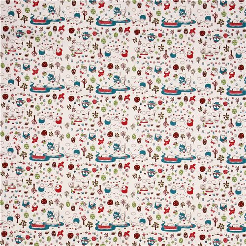 creme Sanrio Figuren im Wald Oxford Stoff aus Japan 2