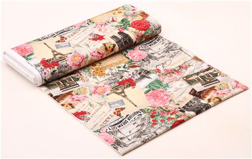 cream Spring in Paris postcard flower fabric Elizabeths Studio 4