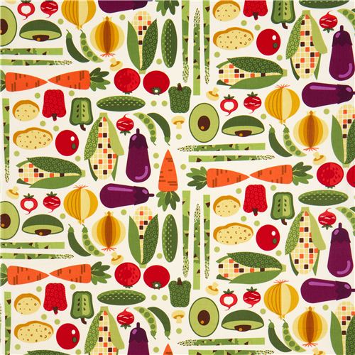 cream Timeless Treasures fabric with colourful vegetable USA 2