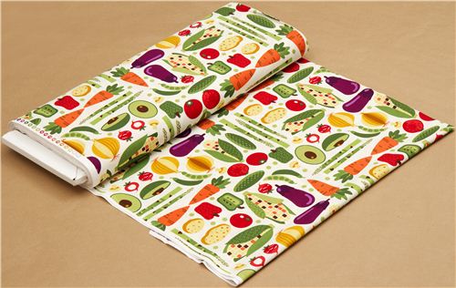 cream Timeless Treasures fabric with colourful vegetable USA 3