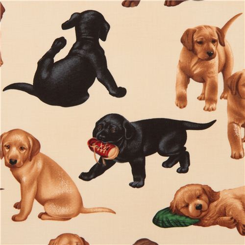 tessuto panna Timeless Treasures con cuccioli di cane Tessuto