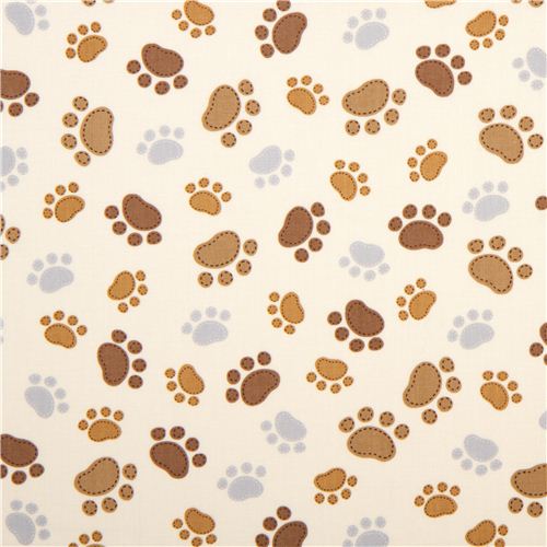 cream Timeless Treasures fabric with funny paw prints 2