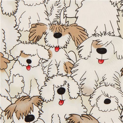 tessuto panna Timeless Treasures con cani a pelo lungo Tessuto