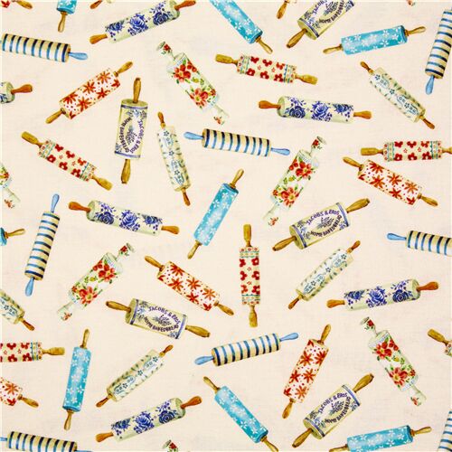 Tissu en coton crme rouleaux  ptisserie vintage, cuisine Tissu