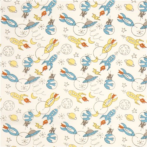 cream birch organic fabric for boys space rocket 2