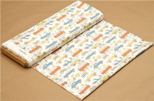 cremefarbener birch Bio-Stoff mit Auto Bus Roller 3