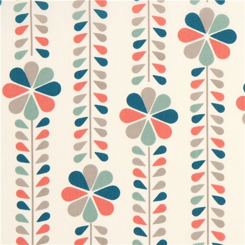 creme birch Bio-Stoff mit Blumenstiele koralle aus USA 1