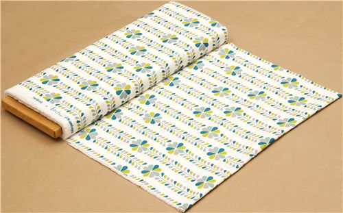 cream birch organic fabric with flower stems turquoise USA 3