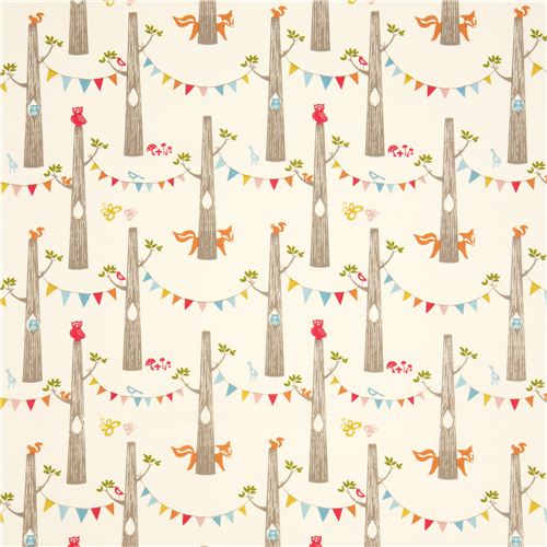 cream birch organic fabric with fox owl tree trunk garland 2