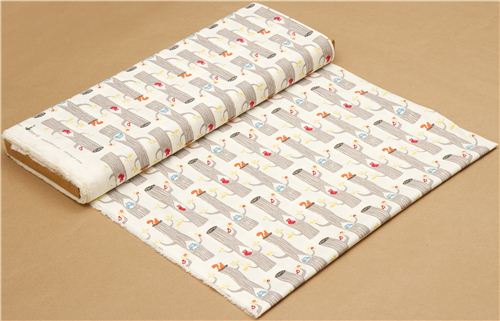 cream birch tree trunk organic fabric with owl squirrel 3