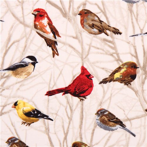 cream bird on branch fabric Timeless Treasures USA Fabric