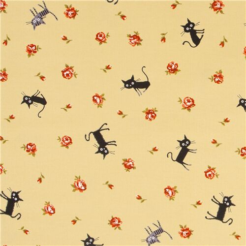 CocoLand Tumbling Small Cats Roses Fabric
