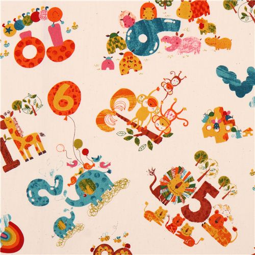cream counting Safari animals cotton fabric from Japan Fabric