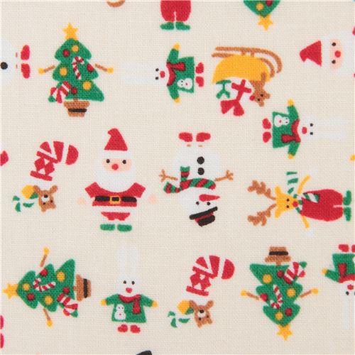 tessuto bianco panna natalizio Babbo Natale renne pupazzi di neve Tessuto